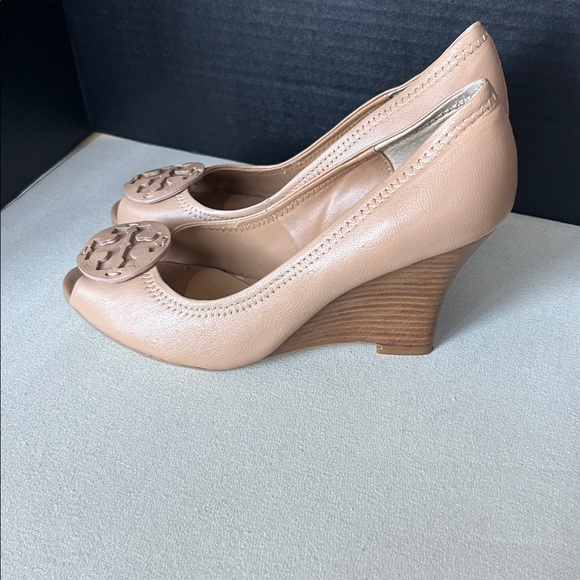 Tory Burch Nude Peep-Toe Heels - Picture 2 of 4